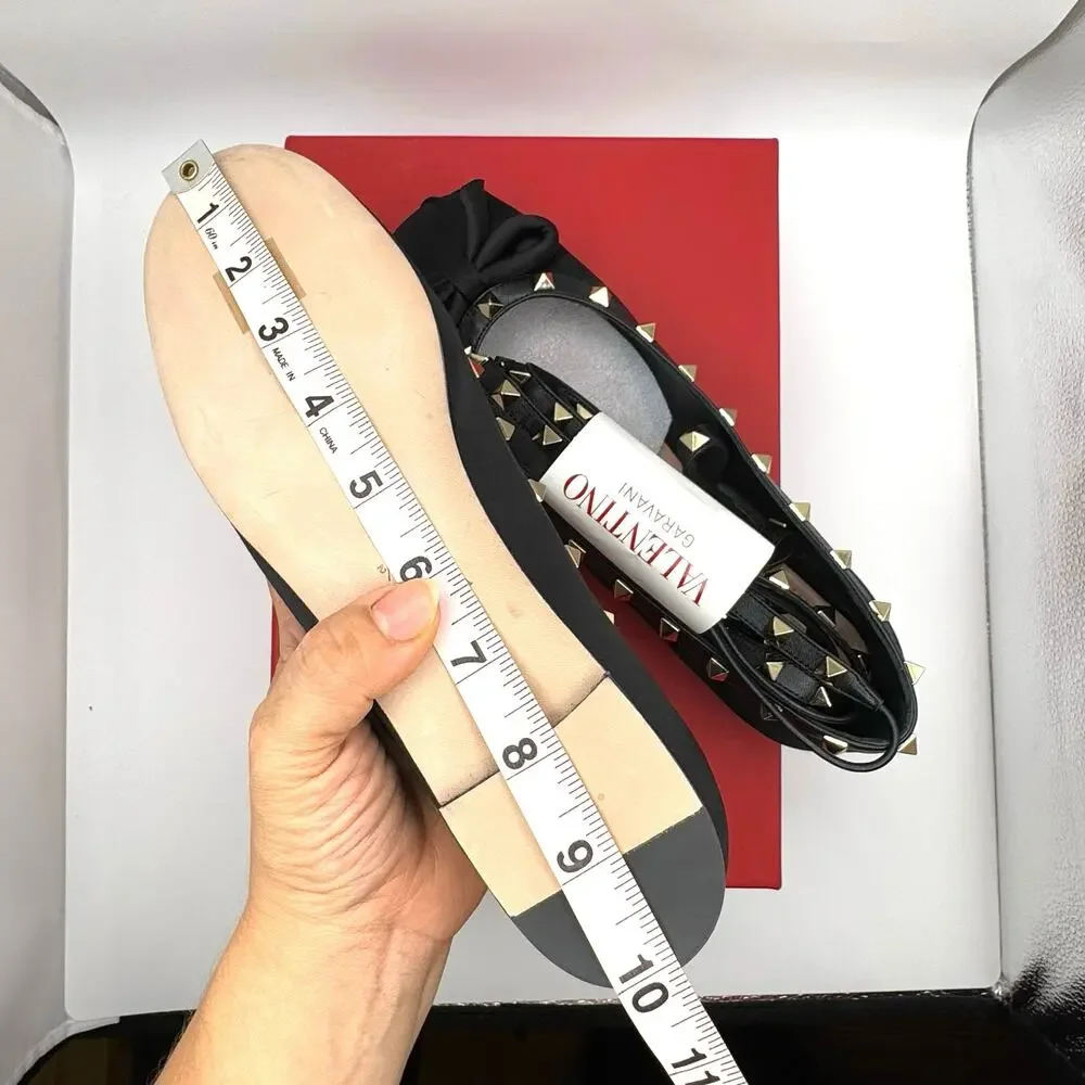 Valentino Garavani Black Gold Rockstud Ballerina Flats EU 38.5